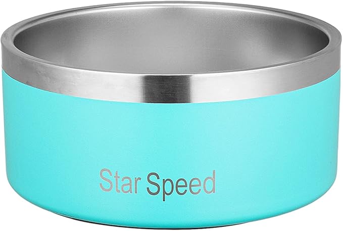 StarSpeed Stainless Steel Dog Bowl. Dog Water Bowls for Large Dogs with Rubber Bottom, Drop Resistant and Durable, Keeps Cold, Holds 8 Cups of Water, Fits Different Size Dog Bowls. (64oz, light green)