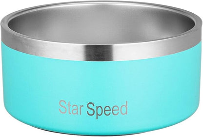 StarSpeed Stainless Steel Dog Bowl. Dog Water Bowls for Large Dogs with Rubber Bottom, Drop Resistant and Durable, Keeps Cold, Holds 8 Cups of Water, Fits Different Size Dog Bowls. (64oz, light green)