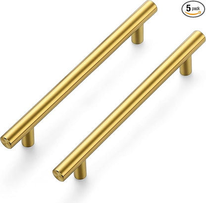 Ravinte Gold Cabinet Handles 5 Pack 5 Inch Cabinet Pulls Brushed Brass Kitchen Cabinet Handles Modern Drawer Pulls Gold Hardware for Kitchen Cabinet