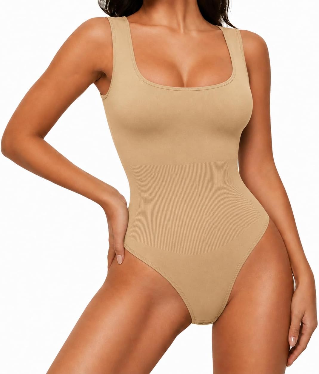 Large Size, JANSION Shapewear Bodysuit for Women Tummy Control Seamless Body Shaper Scoop Neck Tank Thong Bodysuit with Closure Underwear.