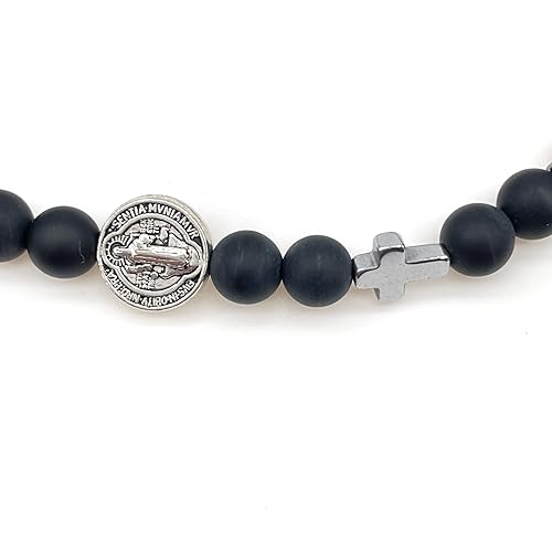 Black Onyx Beads and Adjustable St. Benedict Cross Bracelet for Men