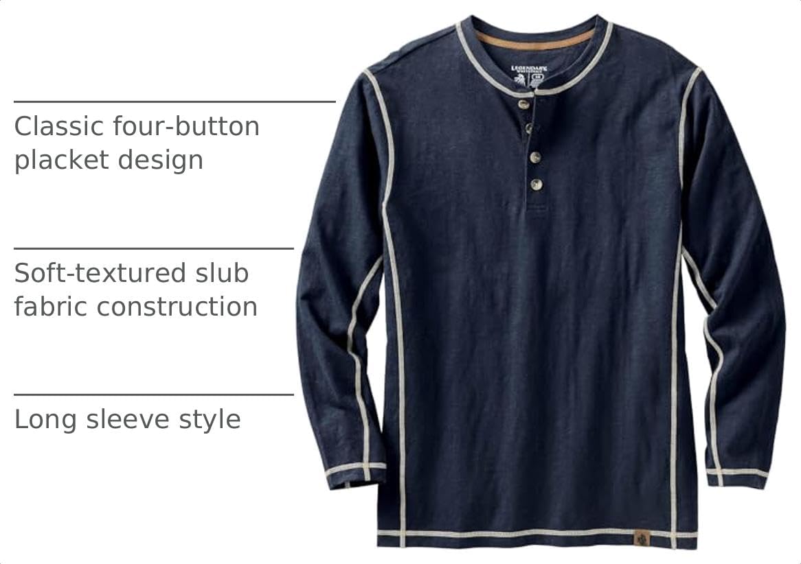 Legendary Whitetails Men's Henley Shirt Long Sleeve Button Up Casual Fit Cotton/Poly Blend