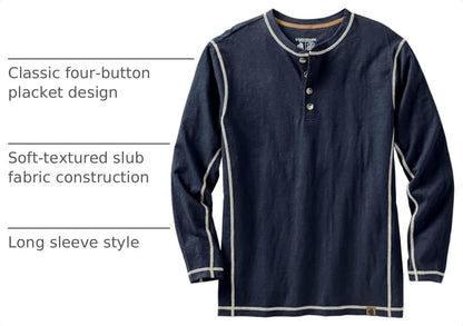 Legendary Whitetails Men's Henley Shirt Long Sleeve Button Up Casual Fit Cotton/Poly Blend