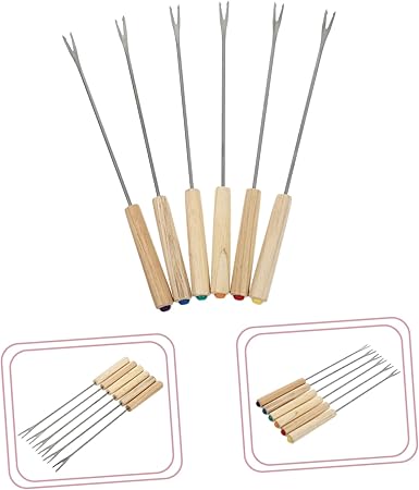 Fruit Fork Set Fondue Forks 2pcs Stainless Steel Cheese Fondue Forks Wood Handle