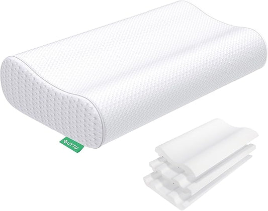 UTTU Cervical Pillow for Neck Strain Relief, Memory Foam Neck Pillow for Sleeping, Contour Cooling Pillow for Side Sleeper, Adjustable Orthopedic Sandwich Pillow, Queen(23.6"o14"o4.7"3.9")