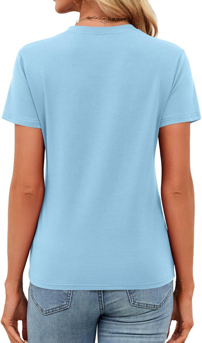 XS Size, Women's V Neck Cotton T-Shirts Breathable Short Sleeve Tops Lightweight Stretch Summer Tees S-XXL