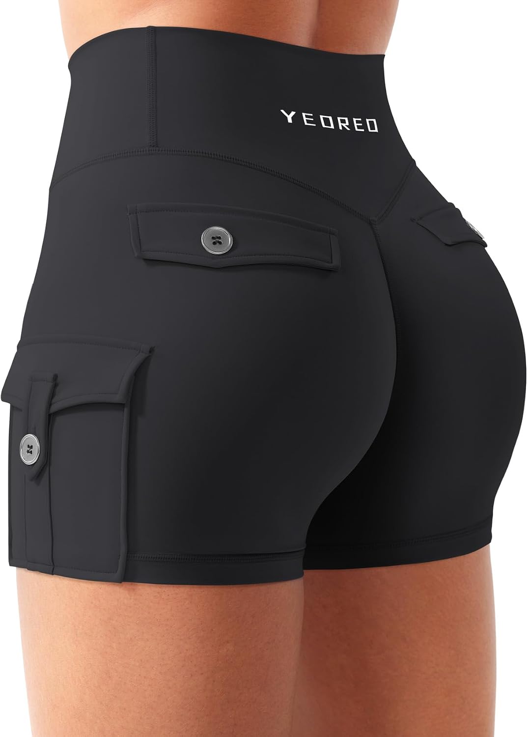 YEOREO CoreFlex Women Workout Gym Shorts with Cargo Pockets Hidden Scrunch 3.6" 4.5" Inseam No Front Seam Biker Shorts