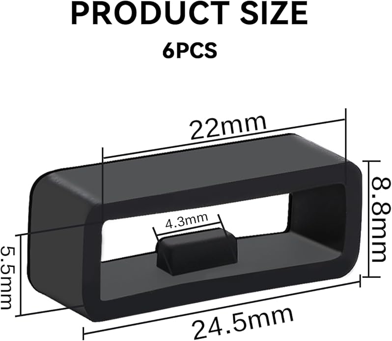 22mm Silicone Watch Band Loop, 6 Pack Universal Smart Watch Strap Fastener Rings Black Rubber Smartwatch Band Keeper Loop Replacement Parts Wristband Fastener Retainer Compatible with 22mm Wide Straps
