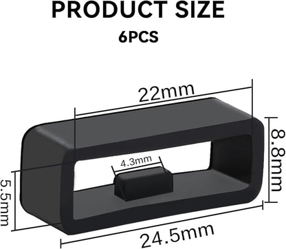 22mm Silicone Watch Band Loop, 6 Pack Universal Smart Watch Strap Fastener Rings Black Rubber Smartwatch Band Keeper Loop Replacement Parts Wristband Fastener Retainer Compatible with 22mm Wide Straps