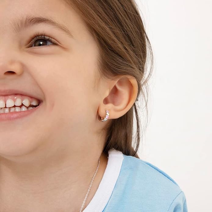 925 Sterling Silver Shining Cubic Zirconia Heart Huggie Hoop Earrings for Toddlers  Little Girls - Beautiful Heart Themed Jewelry Gift - Fashionable Earrings