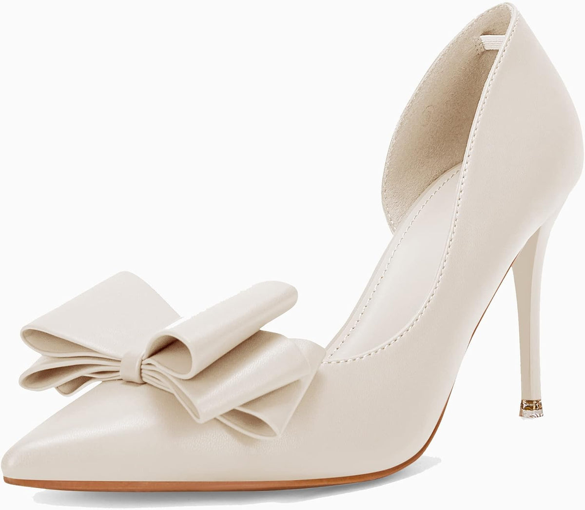 Womens Bow Heels Closed Pointed Toe Dress Shoes Stiletto Slip on Wedding Pumps