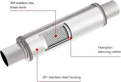 A-KARCK 4" Inlet Exhaust Resonator, 4" Inlet 4" Outlet 30" Overall Length Muffler Resonator Stainless Steel