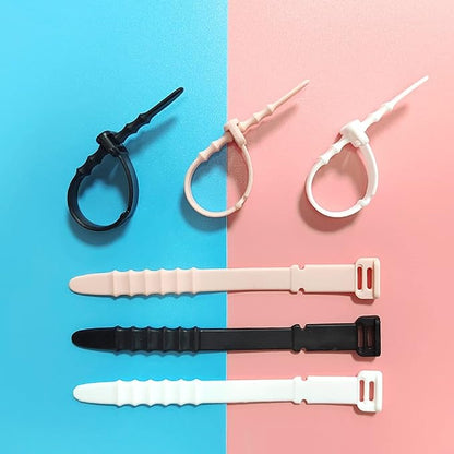 Silicone Zip Ties, Reusable Zip Ties, 20pcs Rubber Cable Ties Straps for Wire Management, Elastic Cable Organizer for Home Office Table Desk. 4.5 Cord Ties in White, Black, Pink, Purple and Blue