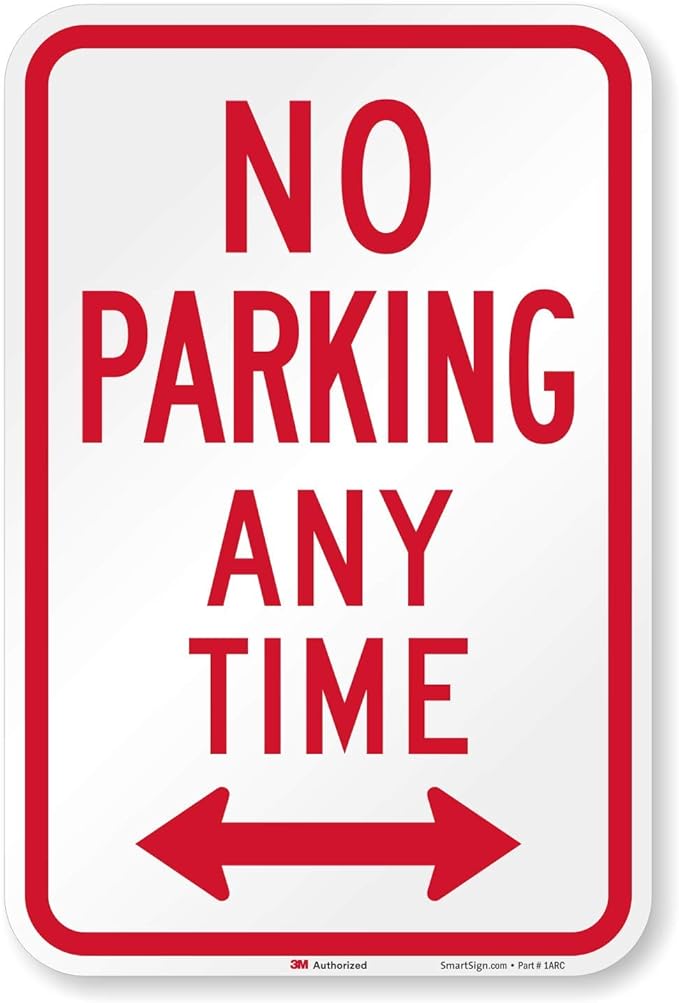 SmartSign - K-2331-HI-12x18 "No Parking Any Time" Sign  12" x 18" 3M High Intensity Grade Reflective Aluminum Red on White
