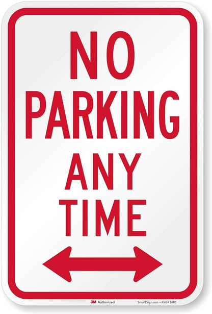 SmartSign - K-2331-HI-12x18 "No Parking Any Time" Sign  12" x 18" 3M High Intensity Grade Reflective Aluminum Red on White