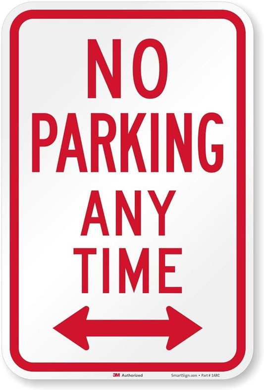 SmartSign - K-2331-HI-12x18 "No Parking Any Time" Sign  12" x 18" 3M High Intensity Grade Reflective Aluminum Red on White