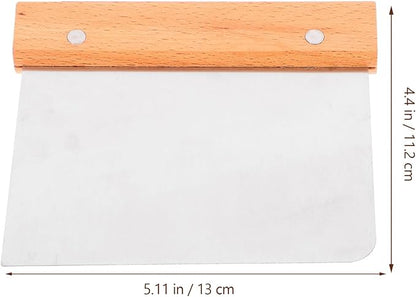 Beech Flour Cut Bench Scraper Stainless Steel Dough Scrapers Cake Smoother Pastry Scraper for Baking Food Scraper with Handle Cream Scraper Stainless Steel Pastry Scraper