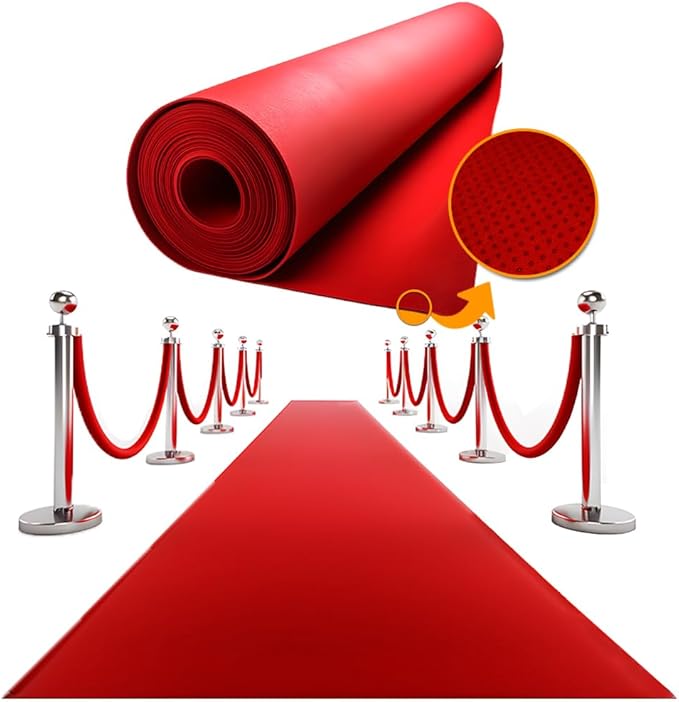 Red Carpet Runner for Party - Thick Durable Felt  Non-Slip Grip Dots  Rug Party Decorations - Wedding Ceremony Aisle Runner, Hollywood Oscars Grammy Event Runway