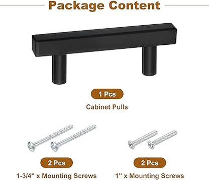 uxcell Kitchen Cabinet Handles, 1Pcs 4" - Stainless Steel Square Cabinet Pulls with Screws, Brushed Drawers Handles for Furniture Wardrobe Door (Black)