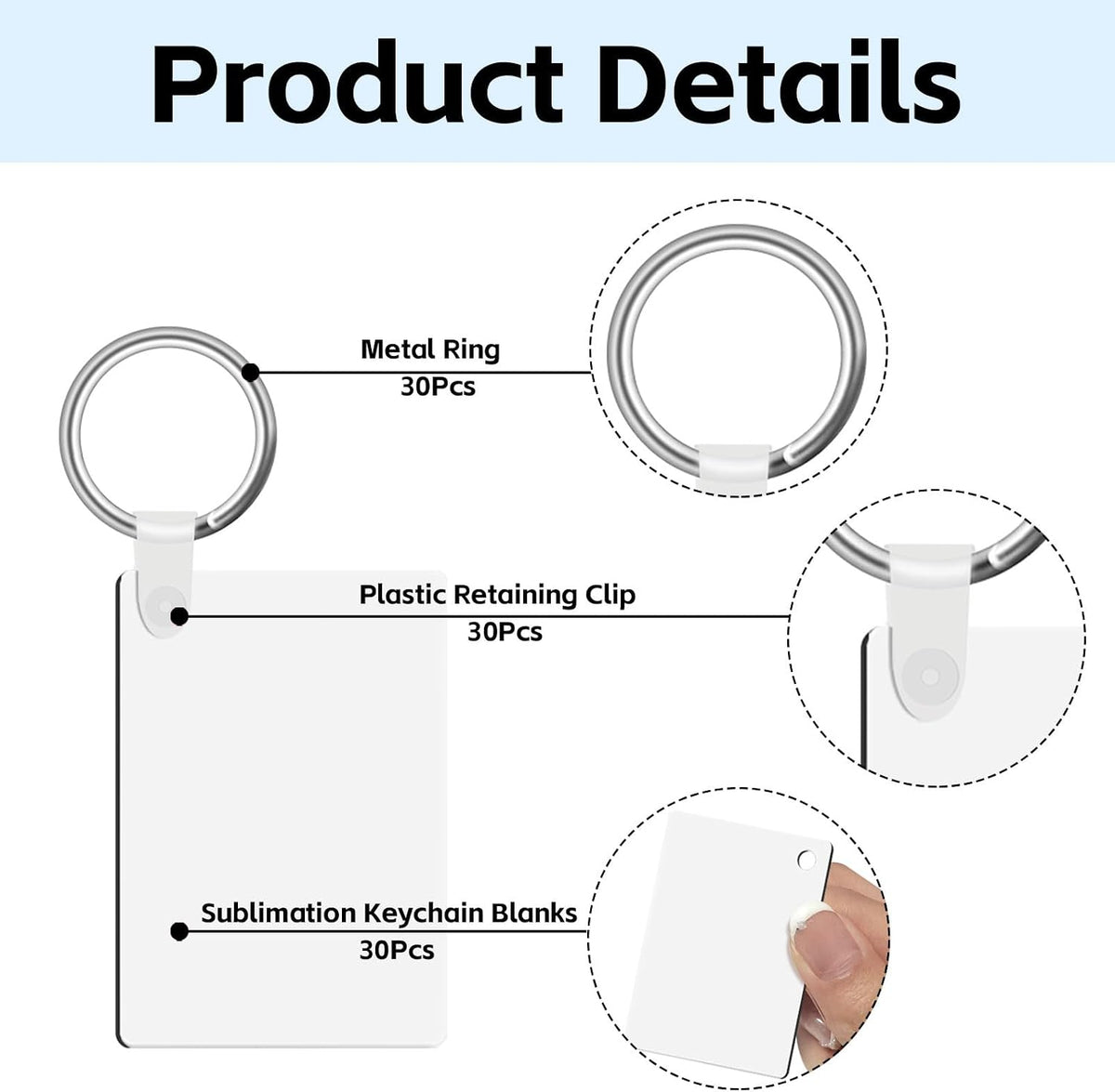 90Pcs Sublimation Keychain Blanks,Blank Keychains MDF Double Sides Rectangle Round Keychains Blanks with Rings Clips