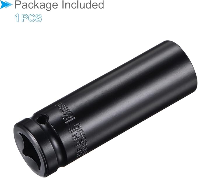 Deep Impact Socket, 12" Drive 18mm Socket, CR-V Steel Rounded Corner Design 6-Point Deep Impact Socket - (Applications: for Screw Removal)