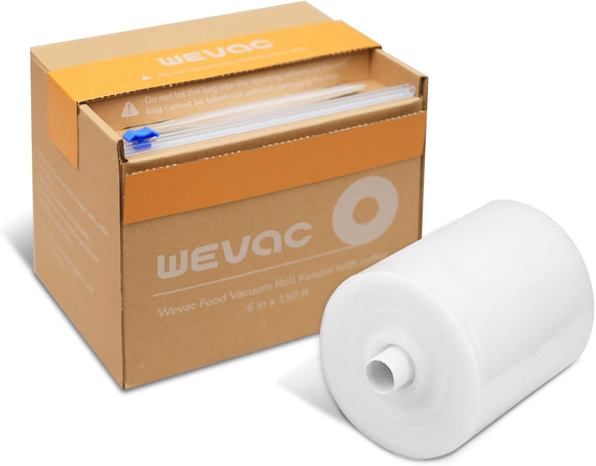 Wevac Vacuum Sealer Bags for Food, 6" x 150' Roll with Cutter Box, BPA Free Commercial Grade, Heavy Duty, Freezer Safe, Sous Vide, Storage, Meal Prep, Cut-to-Size, Compatible with FoodSaver Sealers