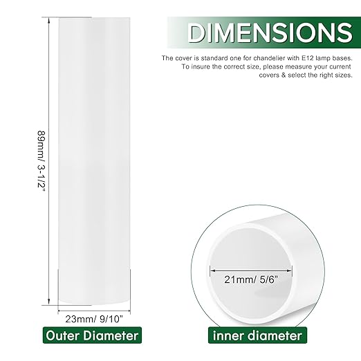 3.5 Inch Tall White Plastic Candle Covers Sleeves,Chandelier Socket Sleeves,Candelabra Base E12 Socket Covers Set of 6 (3.5 inches high  6pcs)