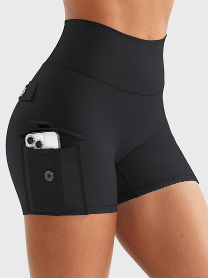 YEOREO CoreFlex Women Workout Gym Shorts with Cargo Pockets Hidden Scrunch 3.6" 4.5" Inseam No Front Seam Biker Shorts