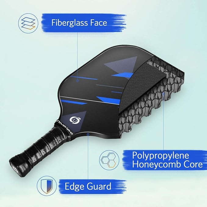 niupipo Pickleball Paddles Set of 2, USAPA Approved Lightweight Pickleball Rackets, Durable Fiberglass Surface with Polypropylene Honeycomb Core, Cushion Grip, 4 Balls and Carry Bag