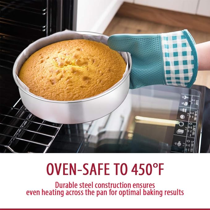 E-far Cake Pan Set of 3 (6 inch/8 inch/9½ inch), Stainless Steel Round Layer Cake Baking Pans, Perfect for Birthday Wedding Tier Cake, Non-Toxic & Healthy, Mirror Finish & Dishwasher Safe