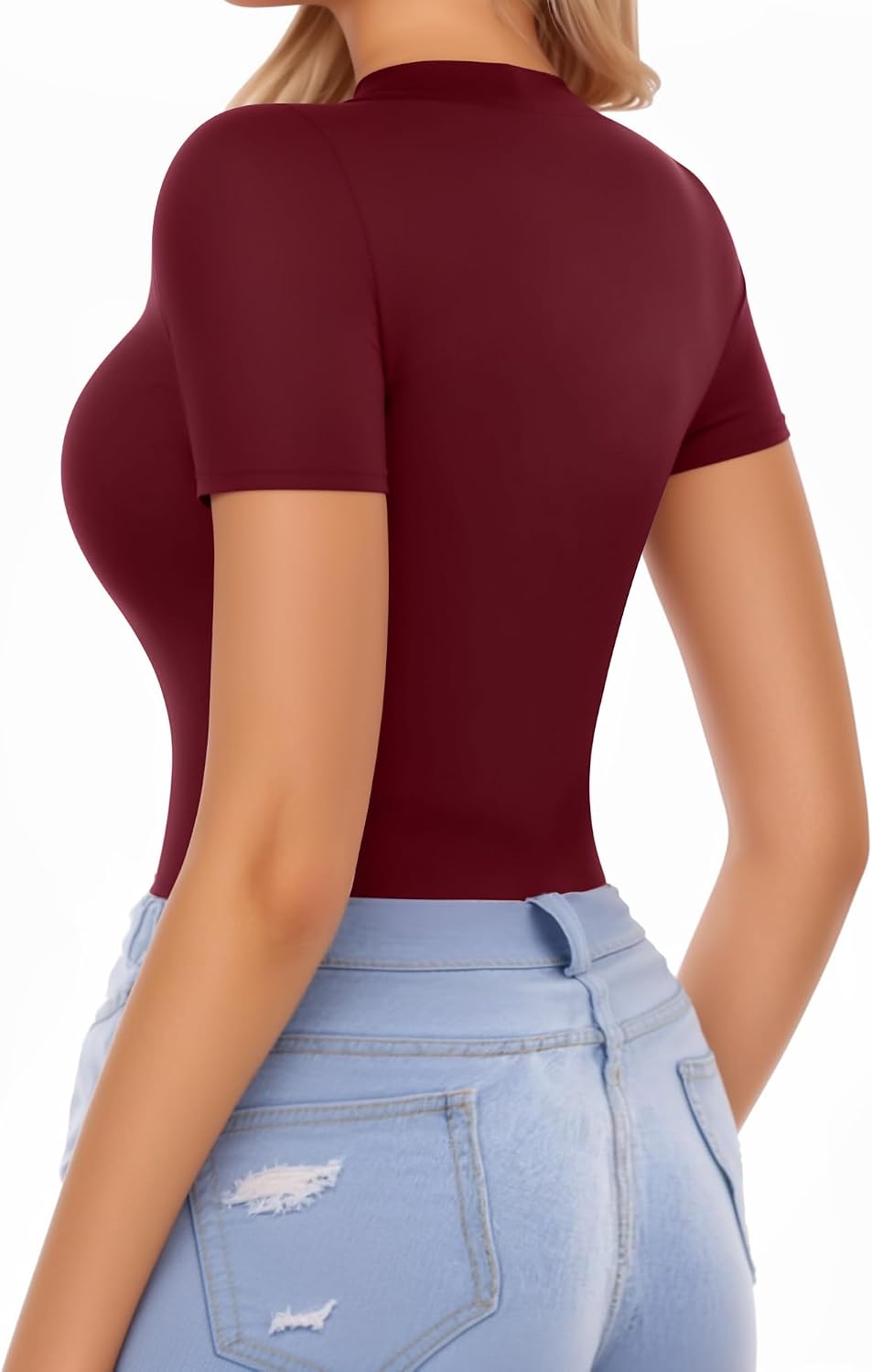 MANGOPOP Long Sleeve Body Suit Mock Turtle Neck Zip Up Bodysuit for Women Ribbed Deep V Sexy Bodysuit Shirts