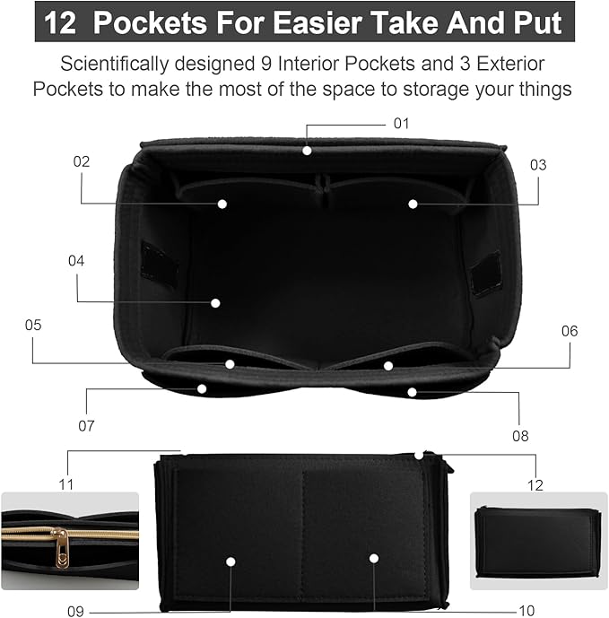 OMYSTYLE Purse Organizer Insert, Felt Tote Bag Organizer Insert with 5 Sizes, Handbag Dividers for Inside Purse, Compatible with Longchamp, Neverful, Speedy and More