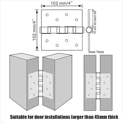 UHPPOTE Stainless Steel Door Hinges 4inches x 4inches with Soft Close Ball Bearing - Squared Conners - Brushed Finish (Pack of 2)