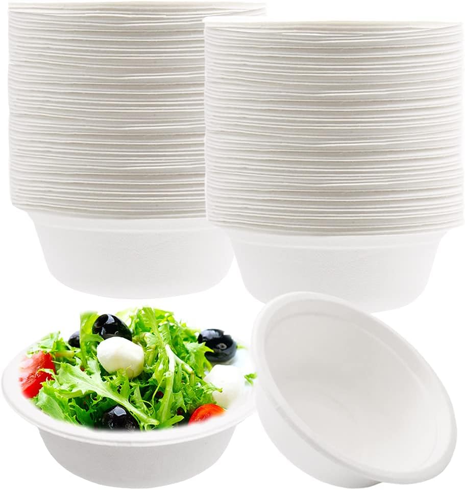 Lshfwn 100 PCS 12 OZ Disposable Paper Bowls,100% Compostable Biodgradble Bowl,350ml White Party Paper Bowl,Natural Sugarcane Fibers Bowls for Parties Catering