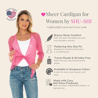 SHU-SHI Sheer Cardigans For Women Summer Knit Shrug Lightweight For Dresses Tie Top Open Front