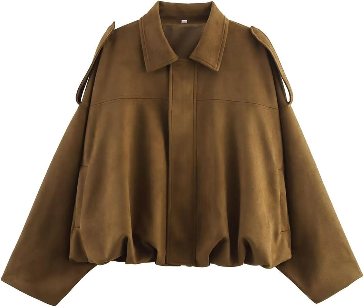Xunger Women's Faux Suede Bomber Jacket Spring Lapel Pilot Coat Casual Oversized Long Sleeves Trendy Streetwear Outerwear