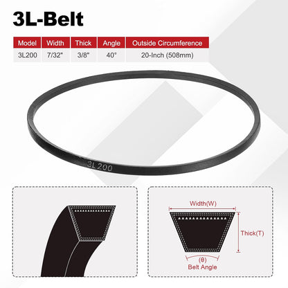 3L200 Belt, Classic Wrapped Rubber 3L Section V-Belt, 20"(508mm) Outside Circumference x 3/8" Width x 7/32" Heigh, Pack of 1
