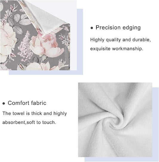 ALAZA Pink Rose Towels Bathroom Sets Flower Gray Towels Set of 3, 1 Bath Towel 1 Hand Towel 1 Washcloth Soft Highly Absorbent Decorative Towels for Kitchen Beach Gym Spa