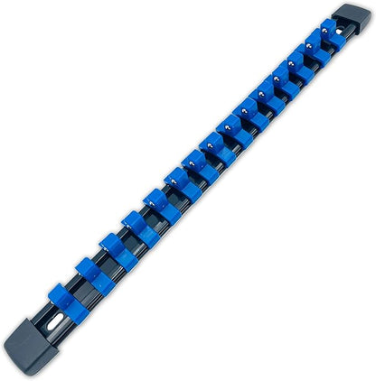 3/8-Inch Drive ABS Socket Organizer, Heavy Duty Socket Racks, Socket Holder Kit 3/8-Inch x 15 Clips Premium Quality Socket Clip Rail Holder(3/8-Blue)