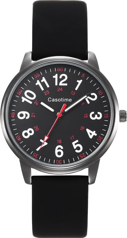 Casotime 30M Waterproof Nurse Watch - Luminous Easy Read Dial, Second Hand & 24H Military Time, Durable Silicone Band for Nurses, Medical Professionals, Students - Men and Women