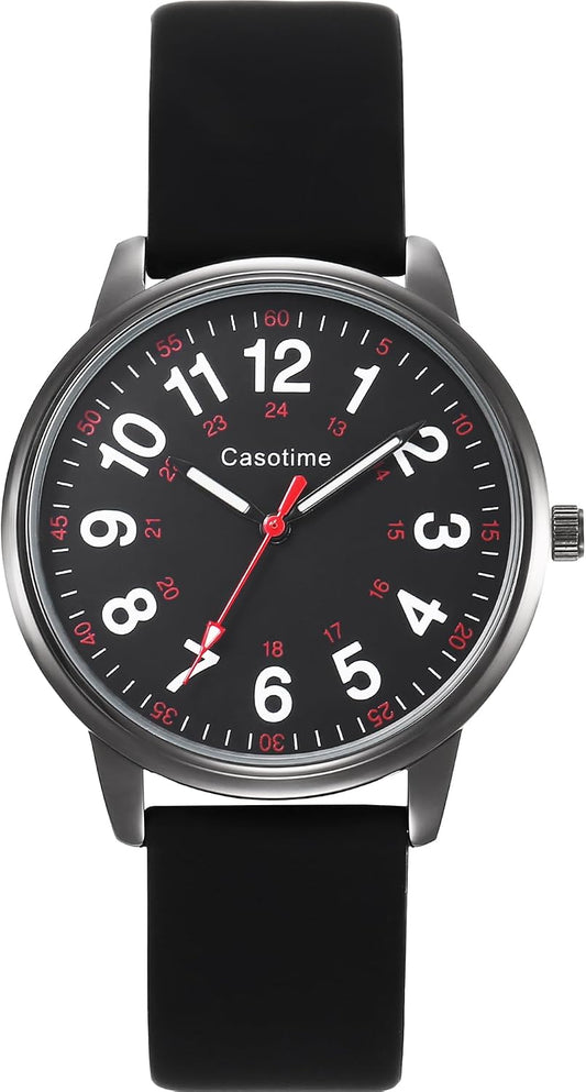 Casotime 30M Waterproof Nurse Watch - Luminous Easy Read Dial, Second Hand & 24H Military Time, Durable Silicone Band for Nurses, Medical Professionals, Students - Men and Women