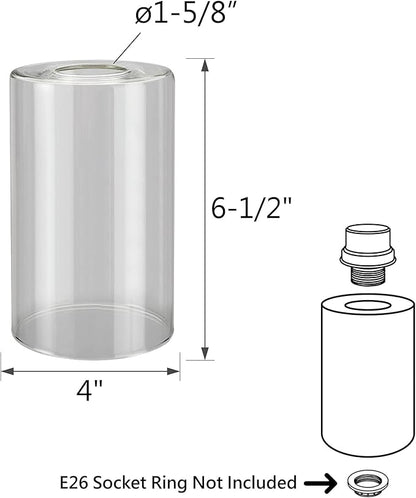 Aspen Creative 23611-01, Clear Cylinder Glass Shade, 4" Diameter x 6-12" Height, Center Hole: 42mm.