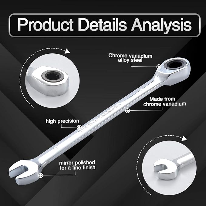 KATUR 7mm Fixed Ratcheting Wrench and Handle Spanners Hand Tools Set Chrome Vanadium Steel Metric Combination Ended Standard Kit (7mm)