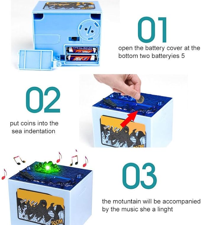 Electronic Coin Money Box, Automatic Stealing Coin Monster Dinosaur Coin Bank Piggy Toy Musical Movement Money Box Anime