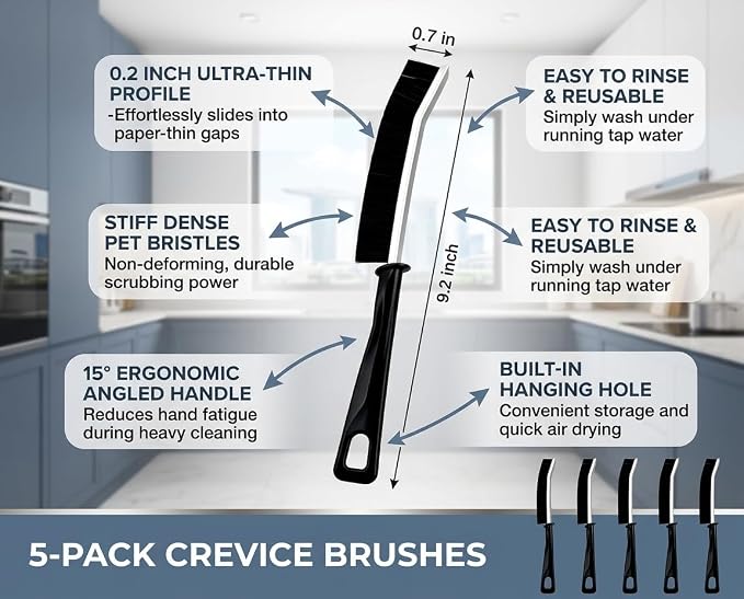 5 Pack Crevice Cleaning Brush, Heavy Duty Thickened Gap Brush, Hard Bristle Slim Cleaning Tool for Window Track, Bathroom Tile, Kitchen Sink