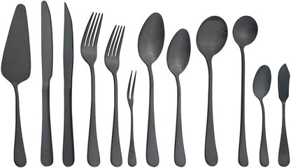 Matte Black Salad Forks Set 4 Piece, Flatware Bulk 188 Stainless Steel Heavy Duty Silverware Fork, 7.48-Inch Eating Utensils Table Dessert Fork Service for 4 Satin Finished, Dishwasher Safe