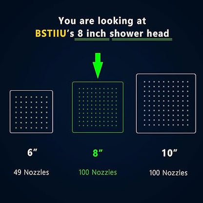 8 Inch Rain Shower Head, BSTIIU High Flow Stainless Steel Square Rainfall ShowerHead, High Pressure Overhead Shower Heads, Wall  Ceiling Mount Ultra Thin Stainless Steel Shower Head, Brushed Gold