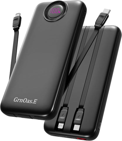 Power Bank,10000mAh 22.5W Max Portable Charger Built in Cables?4 Outputs 2 Inputs External Phone Powerbank,5V/3A Fast Charging Travel Charger for iPhone Android iPad,(Pearl Black)