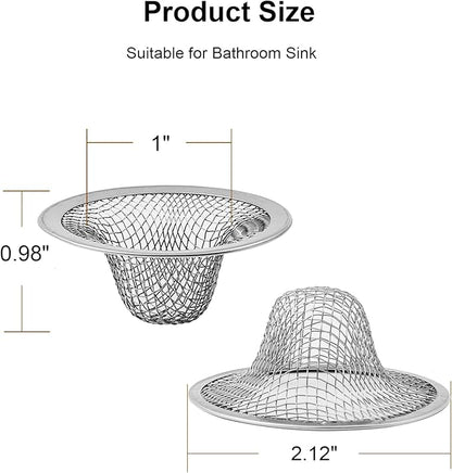 6-Pack Bathroom Mesh Sink Drain Strainer - 2.12" Top  1" Small Stainless Steel Hair Basket Catcher for Bathroom Sink, Lavatory, Balcony, Utility, RV, Floor Drain