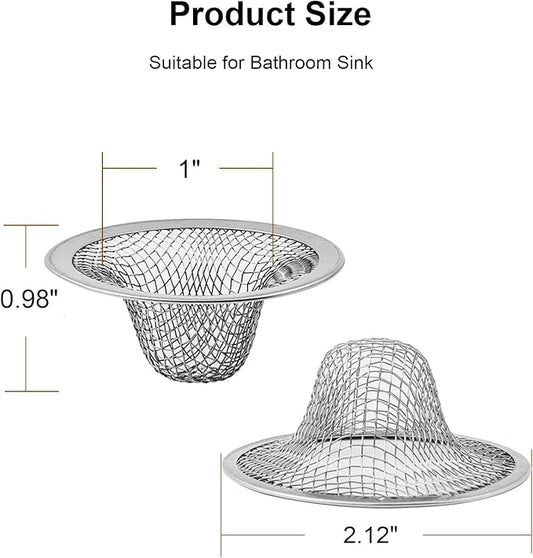 6-Pack Bathroom Mesh Sink Drain Strainer - 2.12" Top  1" Small Stainless Steel Hair Basket Catcher for Bathroom Sink, Lavatory, Balcony, Utility, RV, Floor Drain